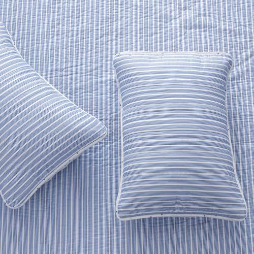 Great Bay Home 3-Piece King Reversible Lightweight Quilt Comforter with 2 Shams | All-Season, Modern, Striped Bedspreads | Blue Striped Coverlet Sets | Marcie Quilts Collection Great Bay Home