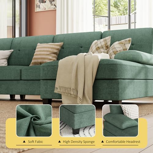 Shintenchi U Shaped Sectional Couches for Living Room, 4 Seat Modern Sectional Sofa with Removable Armrest & Soft Backrest for Apartment and Small Space, Deep Green Shintenchi