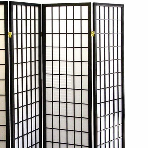 Artistic 70" Tall 4-Panel Screen - Japanese Room Divider in Black Finish with Premium Natural Wood | Transform Your Space! Zjjseloru