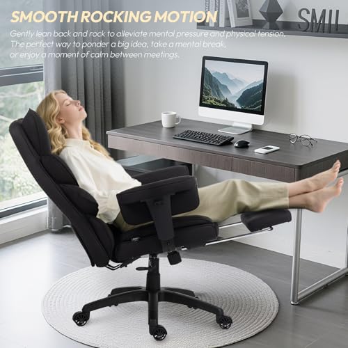 Dowinx Big and Tall Office Chair with Pocket Spring Cushion,High Back Computer Gaming Chairs with Adjustable Armrests,Executive Desk Chairs with Lumbar Support and Footrest,Fabric-Black Dowinx