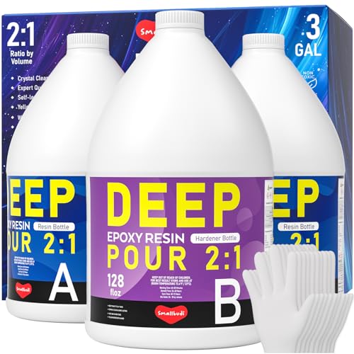Smallbudi Deep Pour Epoxy Resin Kit, 3 Gallon Pouring up to 2~4'' Deep Pour Resin, Crystal Clear High Gloss for Art Craft River Table Wood Filler Bar Top Coating Casting Self Level Epoxy Resin 2:1 Smallbudi