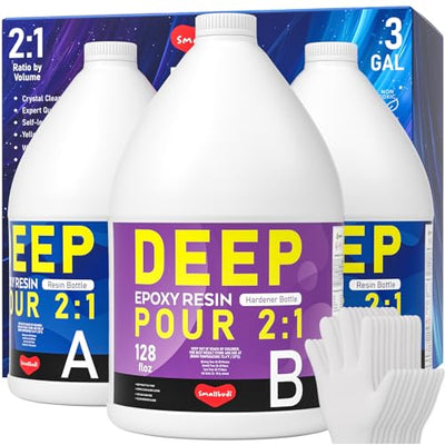 Smallbudi Deep Pour Epoxy Resin Kit, 3 Gallon Pouring up to 2~4'' Deep Pour Resin, Crystal Clear High Gloss for Art Craft River Table Wood Filler Bar Top Coating Casting Self Level Epoxy Resin 2:1