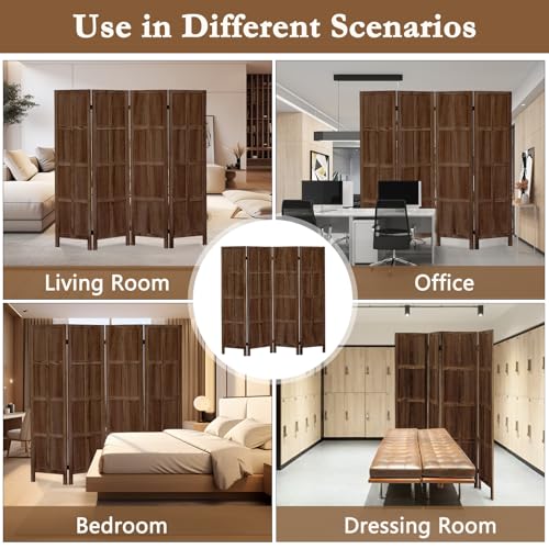ALeesing 4 Panel Room Divider, 5.6Ft Wood Room Dividers and Folding Privacy Screens, Room Divider Wall Freestanding Room Partitions, Room Dividers Screen for Home Office Bedroom, Dark Brown ALeesing