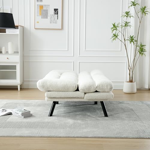 70“Futon Sofa Bed, White Convertible Folding Futon Small Couch Breathable Small,Upholstered Double Loveseat Bed for Compact Living Studio in Room and Bedroom, Offices, Dorm (White Teddy Velvet) Klwenas Maec