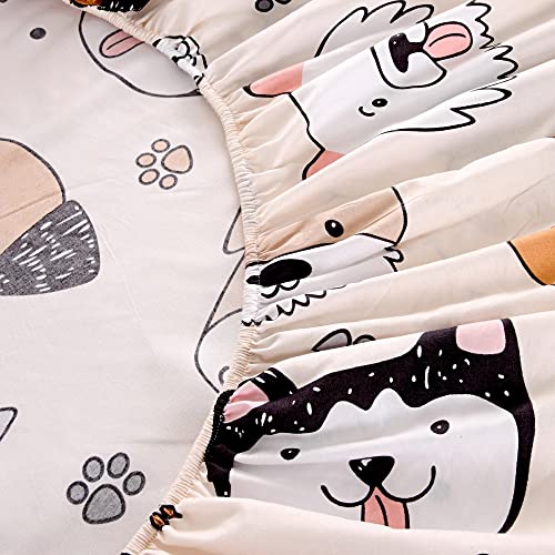 KWLOVER 2PCS Soft Fitted Sheet and Pillowcase Set - Doggy Printed Puppy Pattern Design Sheets for Kids Teens Twin Size Bed KWLOVER