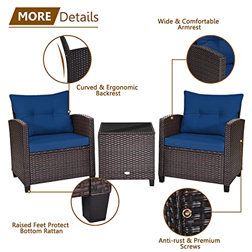 3 PCS Patio Furniture Set, OneSize, Navy WoodArtSupply