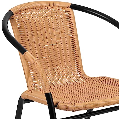 Flash Furniture Lila 2 Pack Beige Rattan Indoor-Outdoor Restaurant Stack Chair Flash Furniture