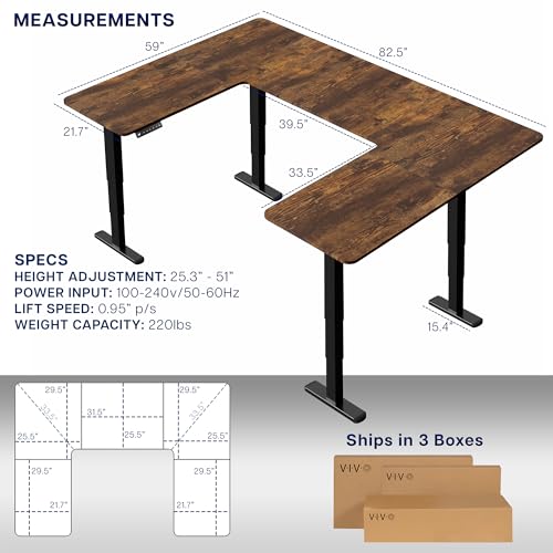 VIVO Large U-Shaped 83 x 60 in Electric Standing Desk, Memory Height Adjustment, Rustic Vintage Brown Top Black Frame, DESK-E4UBN VIVO