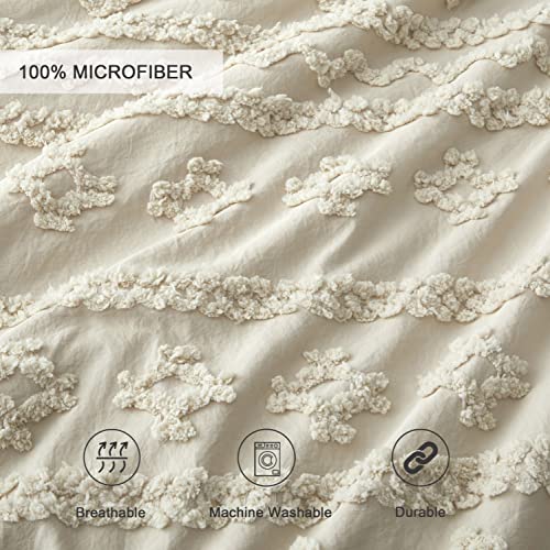 Oli Anderson Beige Queen Comforter Set Tufted Bedding Set Queen 3 Pieces, Boho Shabby Chic Comforter with 2 Pillowcases (Beige,Queen) Oli Anderson
