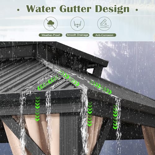 Prime Garden 10'x12' Hardtop Gazebo, Galvanized Steel Double Roof Gazebo with Aluminum Frame, Metal Gazebo w/Privacy Curtains and Nets, Outdoor Gazebo for Patio, Lawn, Backyard Prime Garden
