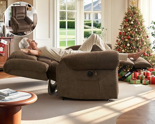 HUSFU Dual Motor Lay Flat Power Lift Recliner Chair for Elderly with Heat and Massage, Infinite Position Large Recliner Chairs w/USB Ports and Remote Control,Chenille,Brown HUSFU