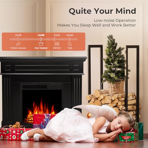 R.W.FLAME 43” Corner Electric Fireplace Mantel Wooden Surround Firebox, TV Stand with Freestanding Electric Fireplace, Remote Control, Adjustable Led Flame, 750W/1500W Black R.W.FLAME