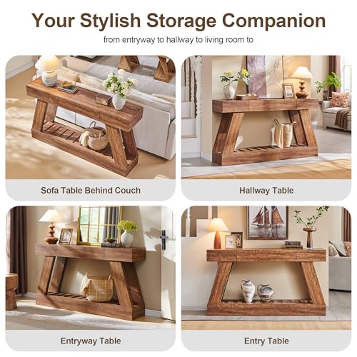 OKD 60" Farmhouse Entryway Table with Drawer, Narrow Long Console Table for Entryway, Console Tables with Storage(Reclaimed Barnwood) OKD