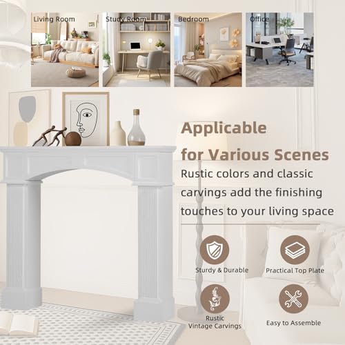 EPICOZY Modern Fireplace Mantel Surround, White Freestanding Surround Mantel for Electric Fireplaces, Waterproof & Anti-Tipping, Premium MDF Wooden Mantel with Leg for Living Room EPICOZY