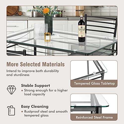 Tangkula Dining Table Set, 5 Pieces Dining Set with Tempered Glass Top Table and 4 Chairs, Kitchen Dining Room Furniture, Black Tangkula