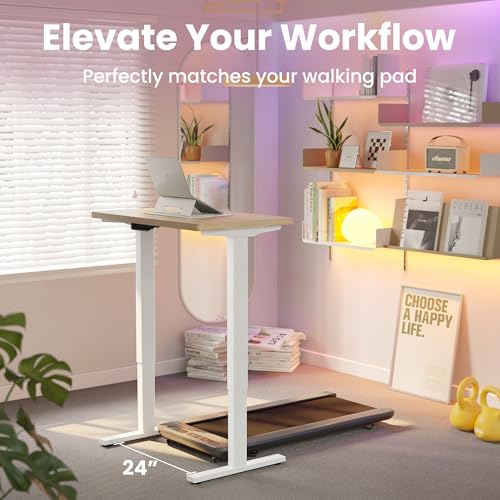 HUANUO 63 x 28 inch Electric Standing Desk Adjustable Height, 4 Memory Height Settings, Sit Stand Up Desk for Home Office & Computer Workstation, Light Walnut HUANUO