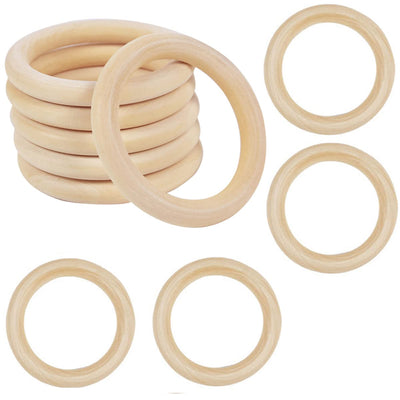 10 PCS 75mm Unfinished Wooden Rings for Craft, 3 Inch Nature Solid Wood for DIY Crafts Without Paint, Macrame Rings for Pendant and Connectors Jewelry Making