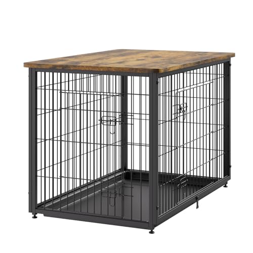 VEVOR 38" Dog Crate Furniture, Dog Kennel Furniture with Double Doors, 2-in-1 Decorative Wooden Dog Crate with Removable Tray, Dog Crate End Table Hold up to 70 lbs for Small, Medium Dogs Brown VEVOR
