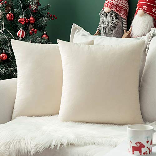 MIULEE Velvet Pillow Cover Soft Luxury Decorative Throw Pillow Cover Eruo Sham Single Rectangle Cushion Case for Couch Sofa Bedroom Car Decor,24x24 Inch Cream White MIULEE