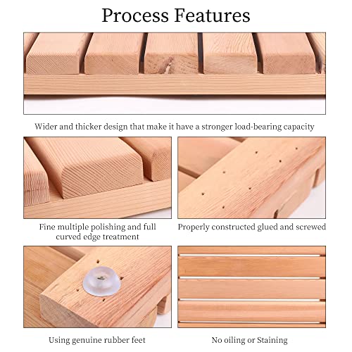bingaai Cedar Wood Shower Mat, Cedar Wooden Bath Mats, Wood Bath Mat 23.6 x 15.7 in, Shower Stall Mat Non-Slip for Bathroom Bathtub Spa Sauna Garden bingaai