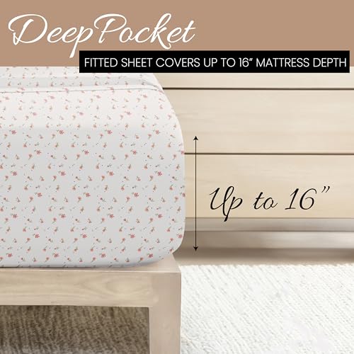 Linen Market Double-Brushed Patterned Microfiber Full Sheet Set 4 Piece – Oeko-TEX Certified Ultra Soft & Wrinkle-Free - 16" Deep Pocket Sheets - Easy Care Full Size - Soft Floral Pink Linen Market