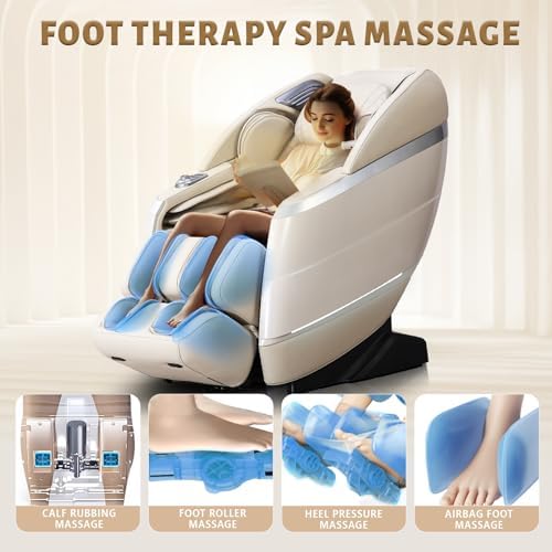 HealthRelife 4D Massage Chair Full Body, 166° Flexible Track, 18 Modes, 11 Techniques, 36 Airbag Massage, with Yoga Stretch, Foot Massage, Zero Gravity Massage Recliner(Beige) HealthRelife
