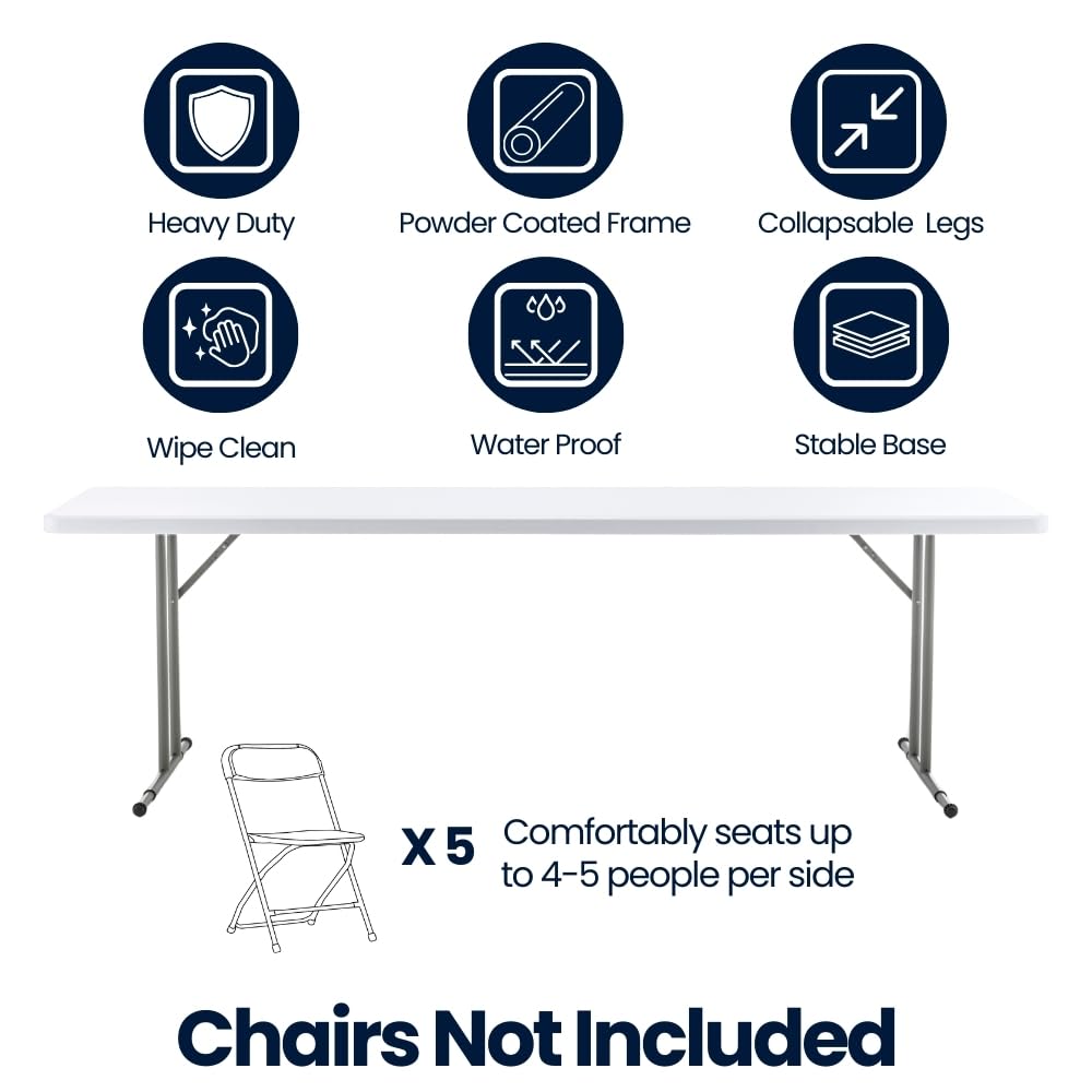 BTEXPERT 8-Foot-96 Long White Plastic Folding Seminar Training Table Portable 18" Wide Narrow, 29" High, Events Indoor Outdoor Lightweight Heavy Duty, One BTEXPERT