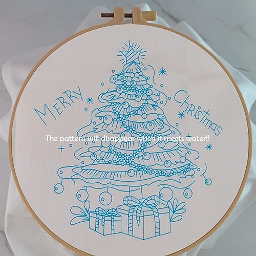Esffaci Embroidery Starter Kit for Adult Beginner with Xmas Tree Pattern Stamped Cross Stitch Set with Embroidery Cloth Hoop Needle Threader Embroidery Floss and Instruction