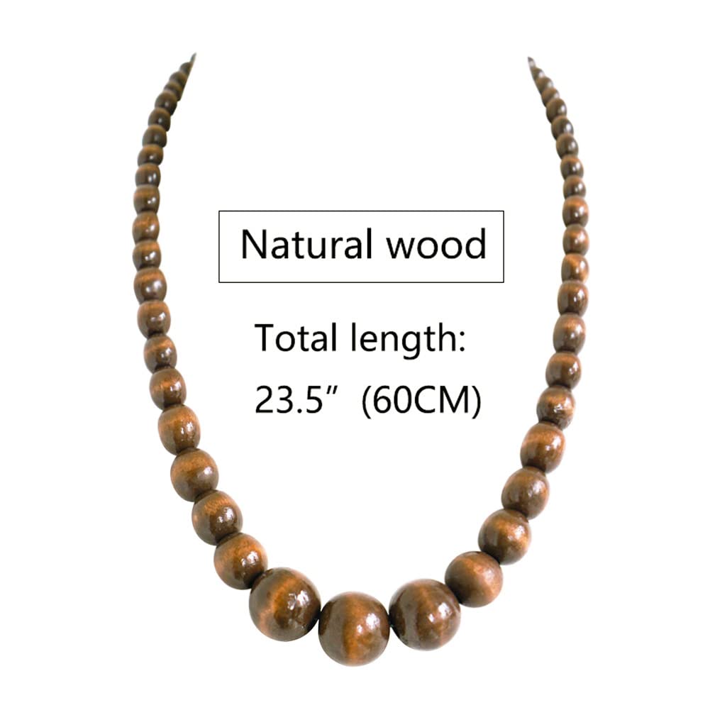 Xianli Wang Natural Wood Beads Necklace for Men Women Wooden Chain Unisex Chunky Bead Necklaces Xianli Wang