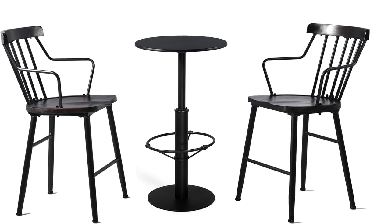 Diwhy Industrial Pub Table 23.6" Iron Round Desktop 37.4" Height Cast Iron Bar Table Black Diwhy