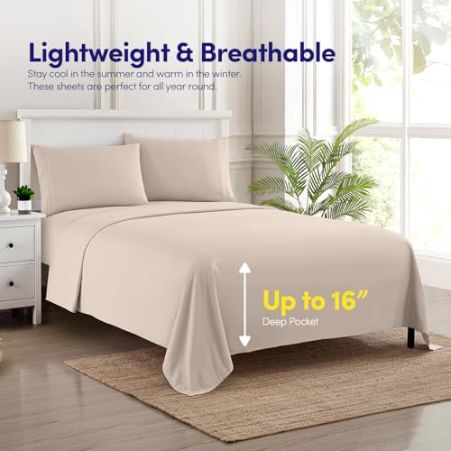 1500 Supreme Collection Queen Sheet Sets Beige Cream - Luxury Hotel Bed Sheets and Pillowcase Set for Queen Mattress - Extra Soft, Elastic Corner Straps, Deep Pocket Sheets, Queen Beige Cream Sweet Home Collection