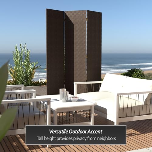 Red Lantern 6 ft. Tall Woven Fiber Outdoor All Weather Room Divider - 3 Panel - Dark Brown Red Lantern