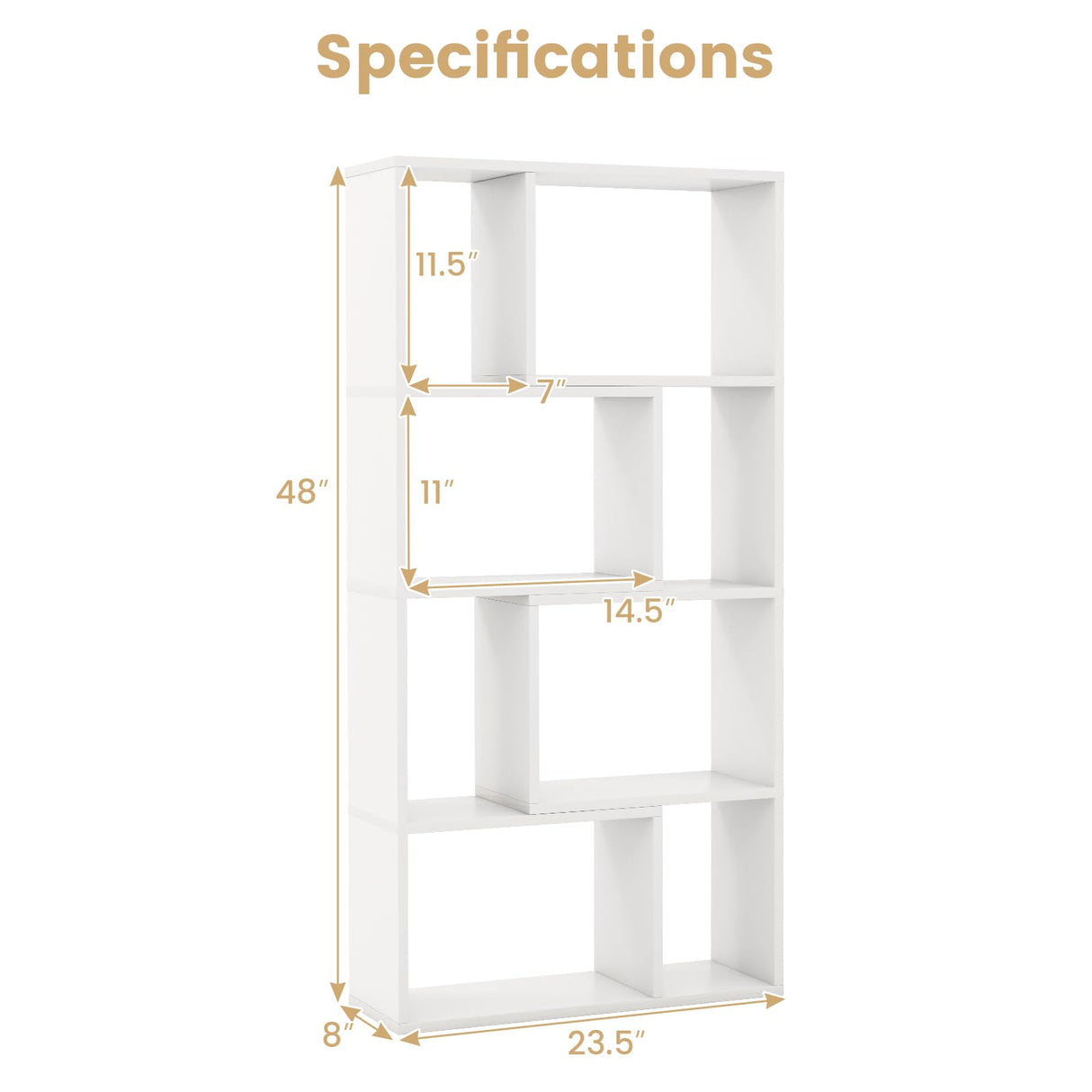 Tangkula 5 Tier Geometric Bookshelf, 48”H Freestanding 8-Cube Open Bookcase, Wooden Storage Display Shelf, 2 Anti-Toppling Devices, 8 Cubes Home Office Decor Room Divider for Living Room (1, White) Tangkula