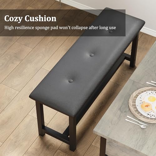 GarveeHome Dining Table Set for 4, Kitchen Dining Table Set with Upholstered Benches, Kitchen Dining Room Table with Storage Drawers & Wine Rack for Small Space-Grey GarveeHome