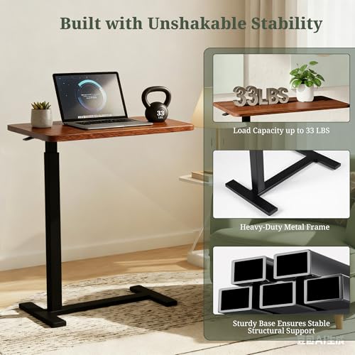 Mobile Standing Desk, Adjustable Height Desk with Hidden Casters, Portable Laptop Computer Table with Rolling Wheels, for Sit Stand Workstation, Compact and Sturdy for Home, Office, Dorm, Brown SageNest