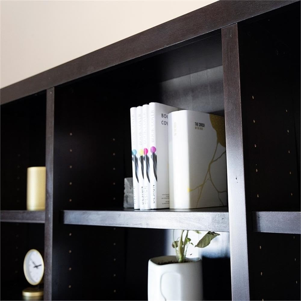 BOWERY HILL 84" Tall 18-Shelf Triple Wide Wood Bookcase in Chocolate Espresso BOWERY HILL