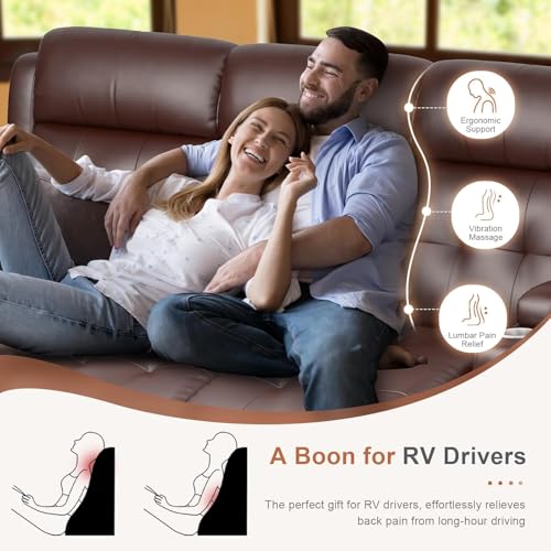 Futon Sofa Bed, 3-Seater Reclining Futon Home Theater Seating Couch with Flip Middle Backrest, RV Wall Hugger Sleeper Sofa Bed with Pockets, Dawer & Cup Holders, 150° Recline for RV & Living Room Tiooii