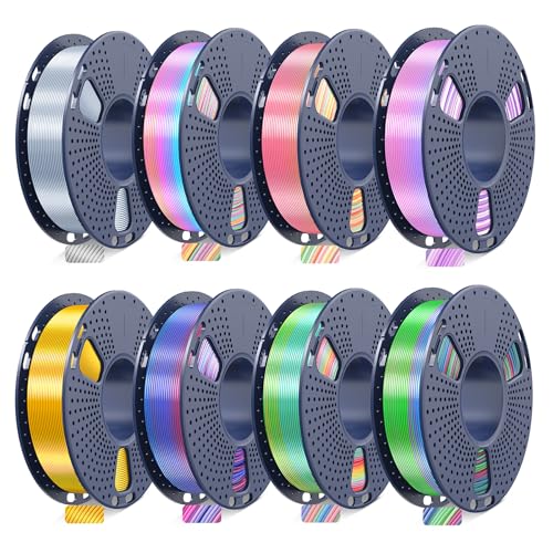 JAYO 3D Printer Filament Bundle, PLA Silk Filament Bundle Multicolor, Shiny Silk PLA Filament 1.75mm, Fast Color Change Rainbow, 250g Spool, 8 Rolls, 2kg in Total