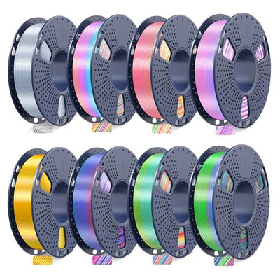 JAYO 3D Printer Filament Bundle, PLA Silk Filament Bundle Multicolor, Shiny Silk PLA Filament 1.75mm, Fast Color Change Rainbow, 250g Spool, 8 Rolls, 2kg in Total