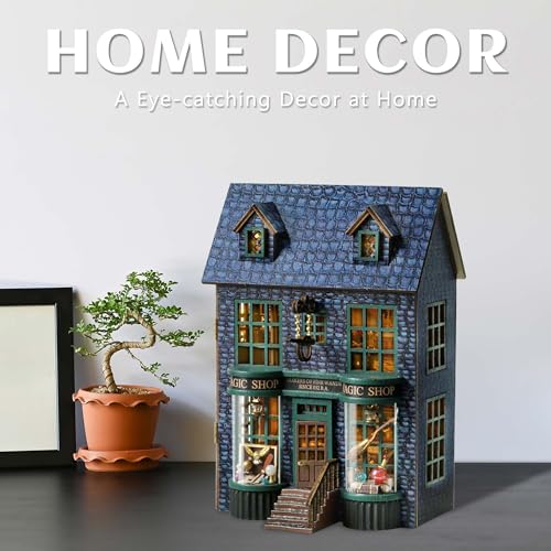 Kisoy DIY Miniature House Kit, Tiny House Building Kit with Furniture and LED Light for Adults and Teens, DIY Mini House Craft Kit, Decorations/Gifts for Family and Friends(Magic Shop)