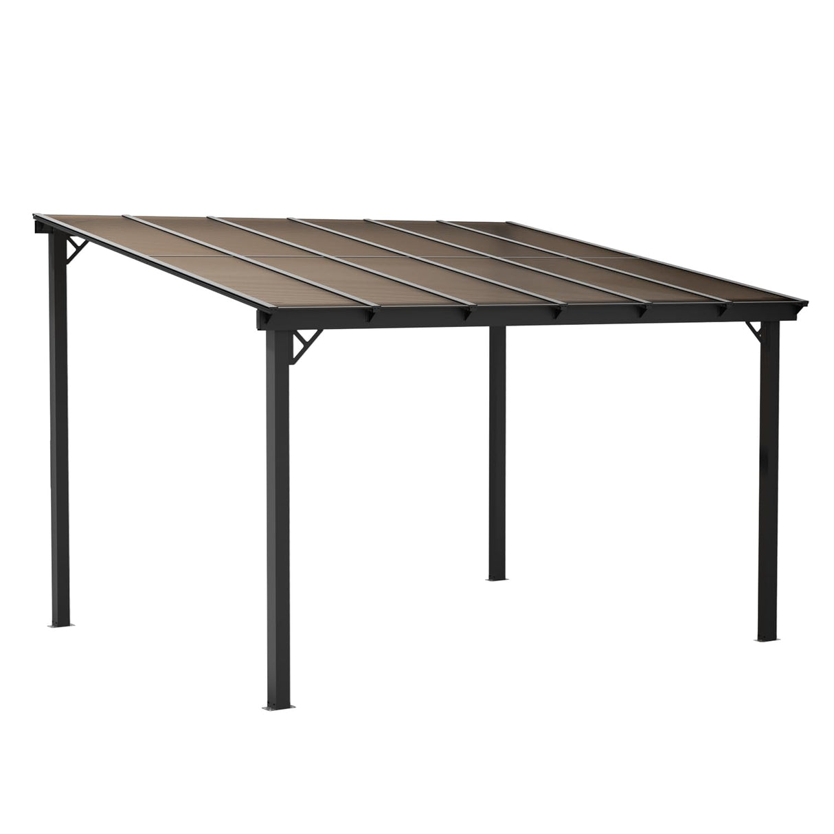 EBE 12' x 10' Gazebo, Wall Mounted Gazebo Pergola on Clearance, Hardtop Lean to Gazebo Awning with Sloped Roof, for Patio, Porch, Deck EBE