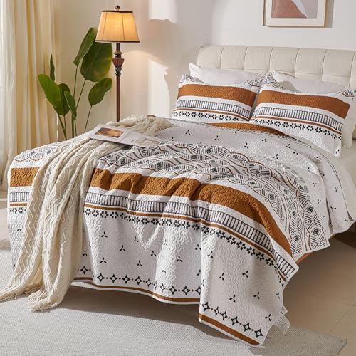 Cmfshape Boho Quilt Set Queen Size – Lightweight Microfiber Bohemian Quilt Bedding, All Season Queen Quilt Bedspread, Soft Boho Coverlet Quilt Set for Bedroom & Guest Room Décor Cmfshape