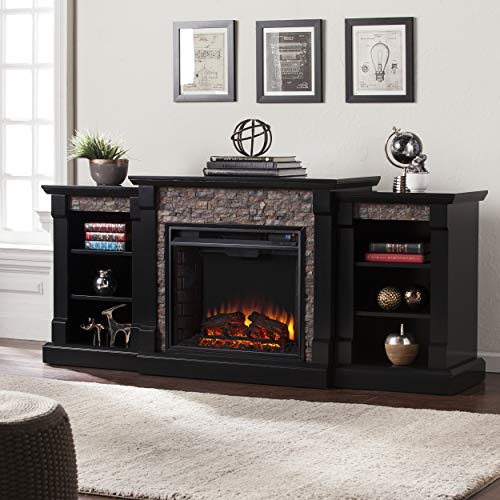 Gallatin Faux Stone Electric Fireplace w/ Bookcases Furniture HotSpot