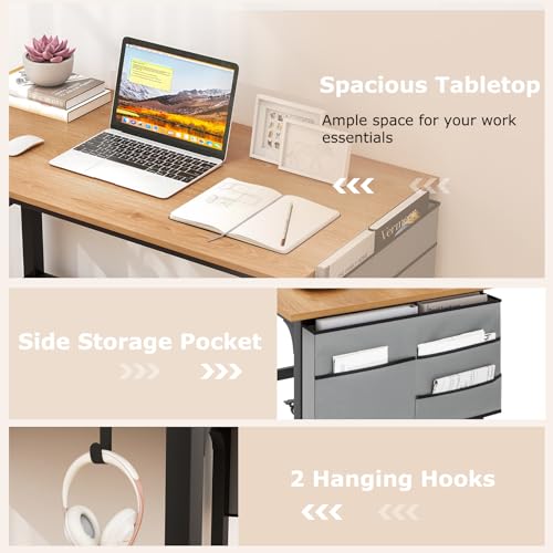 Tangkula Conference Room Table Set of 4, Mobile Computer Desk with Removable Storage Bag & 2 Hanging Hooks, Rolling Meeting Table with Heavy-Duty Metal Frame, Conference Desk (Natural) Tangkula