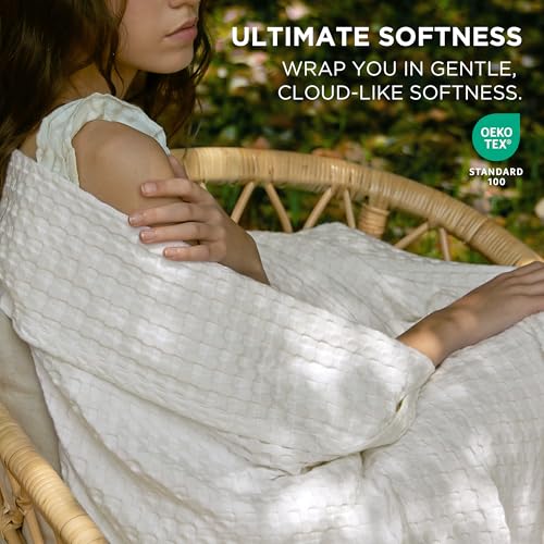 Bedsure Cooling Waffle Queen Size Blanket - Lightweight Cotton Spring Blanket of Rayon Derived from Bamboo for Hot Sleepers, Luxury Throws for Bed, Couch and Sofa, Ivory, 90x90 Inches Bedsure