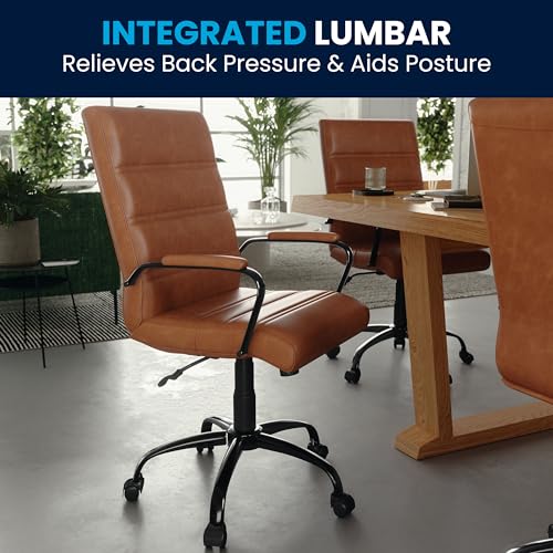 Flash Furniture Whitney Mid-Back Desk Chair - Brown LeatherSoft Executive Swivel Office Chair with Black Frame - Swivel Arm Chair Flash Furniture