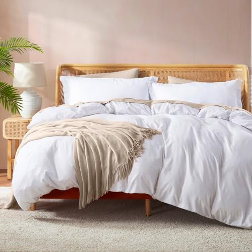 Nestl Full Duvet Cover Set with Comforter Insert - White 4 Piece 80x90 Duvet Cover & 2 Pillow Shams with White Quilted Down Alternative Comforter, Ultra Soft, All Season Nestl