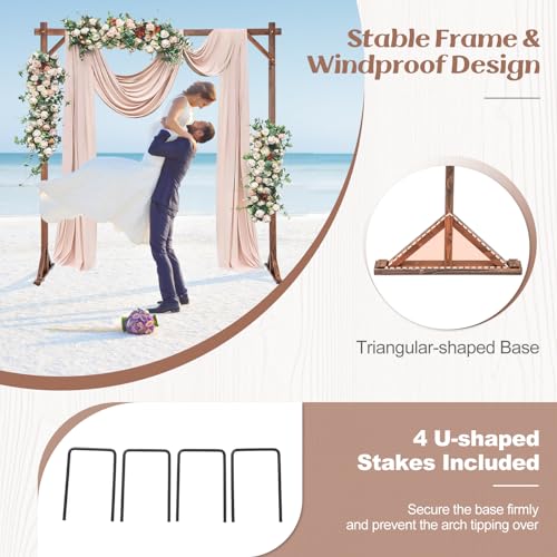 S AFSTAR 7.2FT Square Wedding Arch Frame Wooden, Balloon Floral Arch Stand W/Triangular-Shaped Base, 4 U-shaped Stakes, Indoor Outdoor Wood Arbor Backdrop Stand for Wedding Ceremony Party S AFSTAR