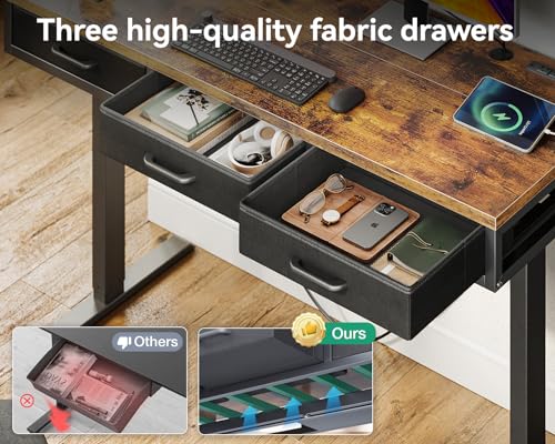 AODK Electric Standing Desk with Drawers, 55 Inch Height Adjustable Desk with Power Outlets, Sit Stand Table, Writing Computer Desk for Home, Office, Workstation, Rustic Brown AODK