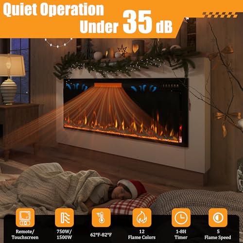 60" Electric Fireplace with Mantel for 50" Insert, Weyderk Ultra-Thin 5.5" Surround, 750/1500W Heater with 12 Flame Effects, 1-8 Hours Timer, Wall Mounted TV Stand for Livingroom, White Weyderk